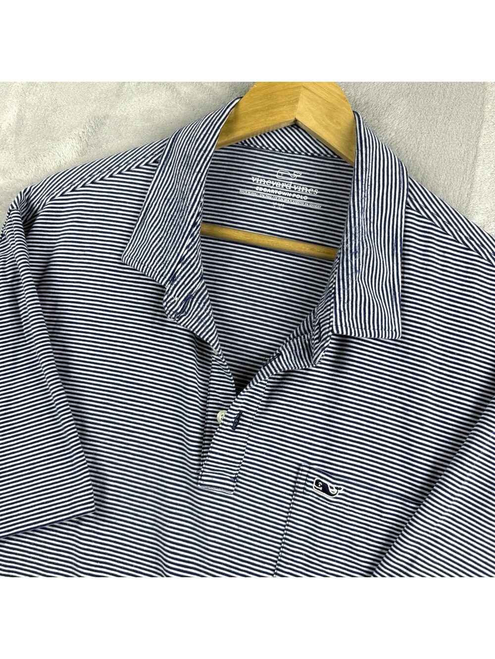Vineyard Vines Edgartown Polo Shirt Men XXL Blue White Stripe Pima Cotton Pocket